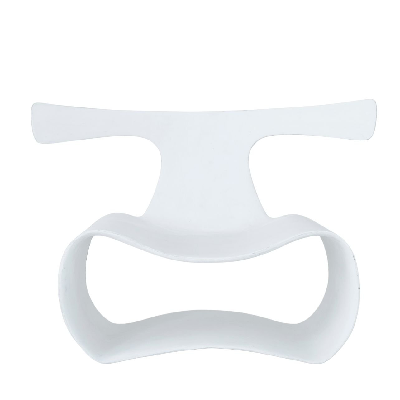 White chair with T-shaped back and an opened base
