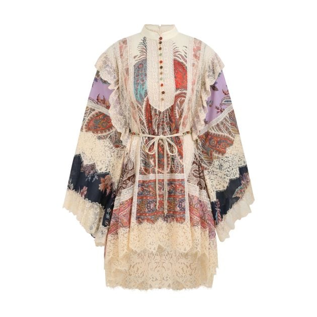 Zimmermann mini dress with lace and colorful patterns