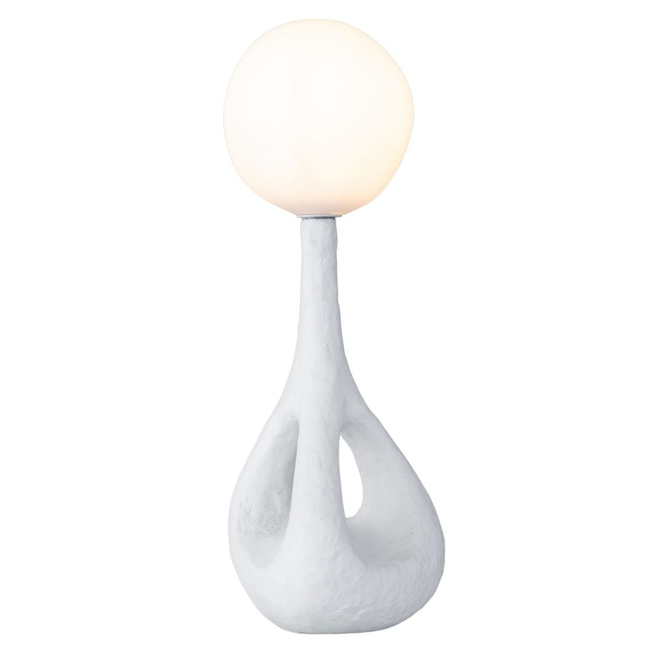 White lamp with round glass bulb