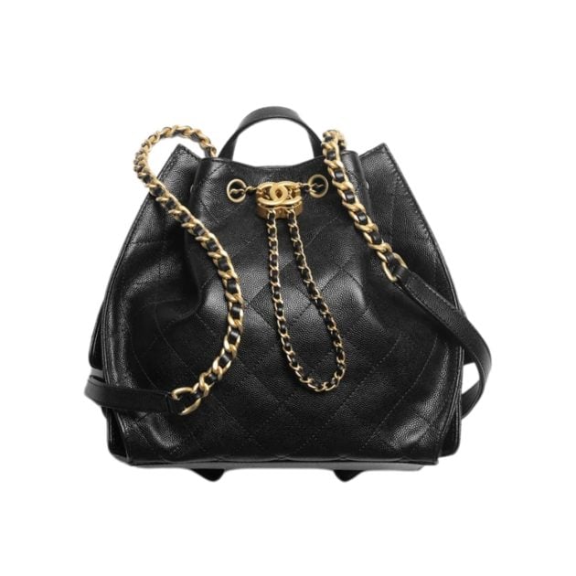 Chanel black quilted calfskin purse with gold tone metal hardware