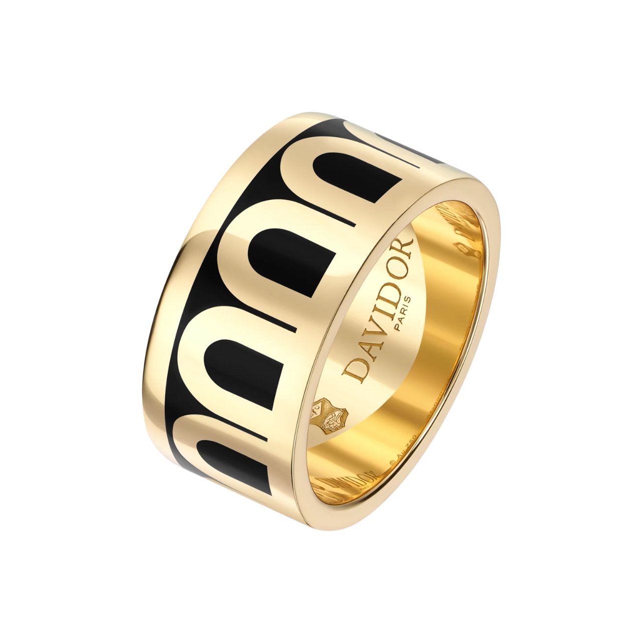 DAVIDOR 18k Yellow Gold Ring with a black design made in France