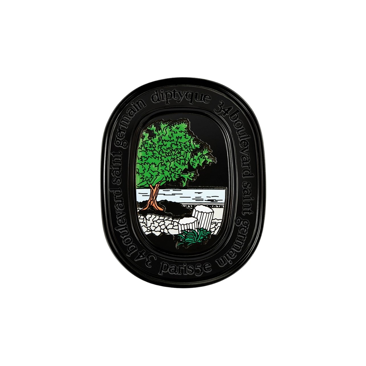 Diptyque refillable solid perfume in a black container with a tree design