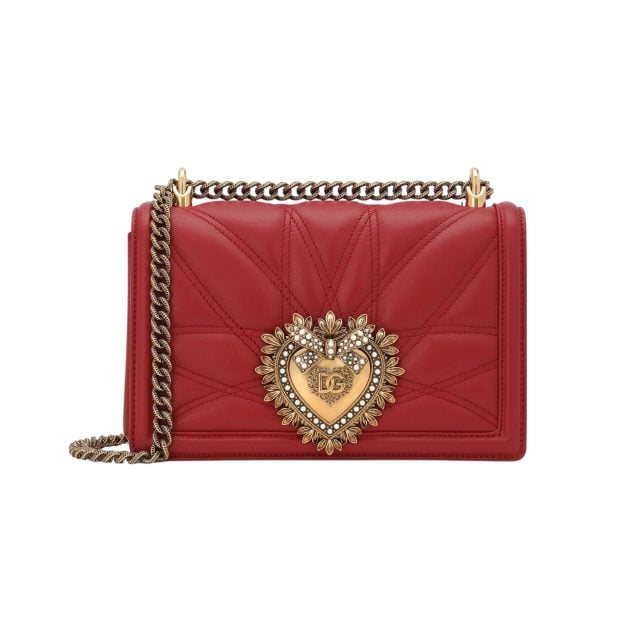 Dolce & Gabbana red purse with quilted nappa leather and a gold and diamond heart embellishment