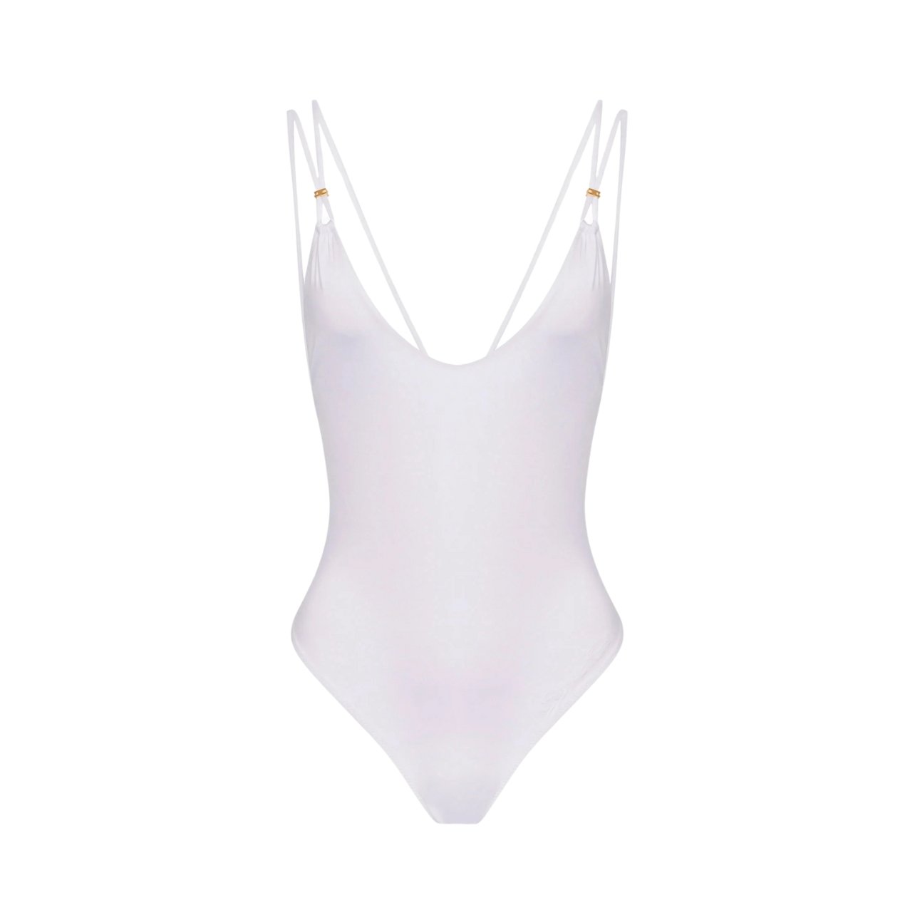 Elisabetta Franchi one-piece swimsuit in white featuring thin straps and a low neckline