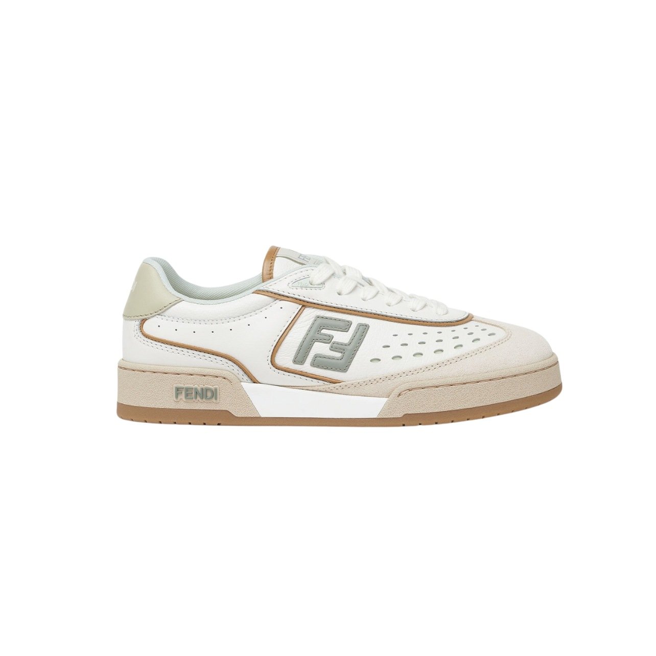 Fendi white and brown leather and suede low top sneakers