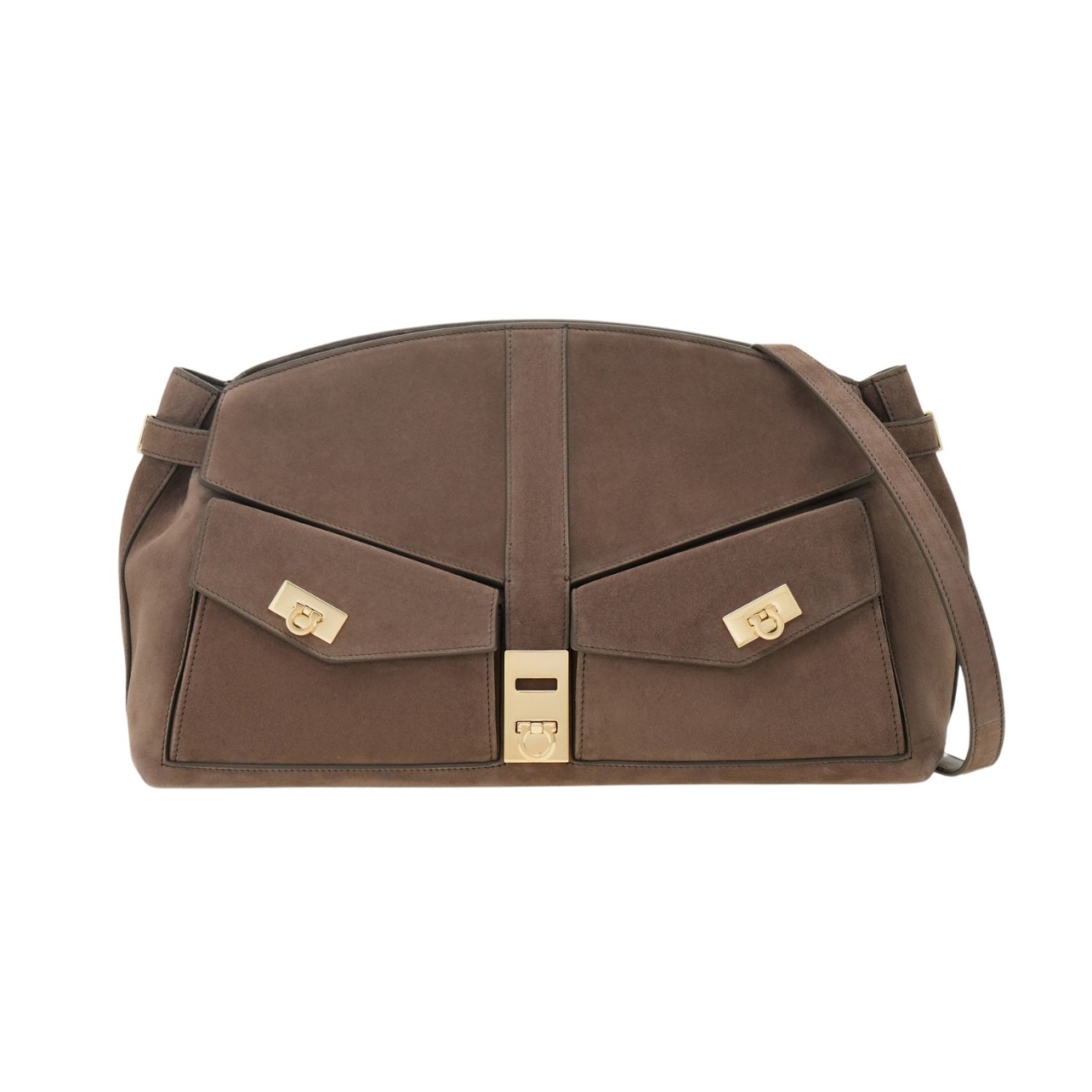 Ferragamo brown multipocket hug crossbody bag with metal hardware