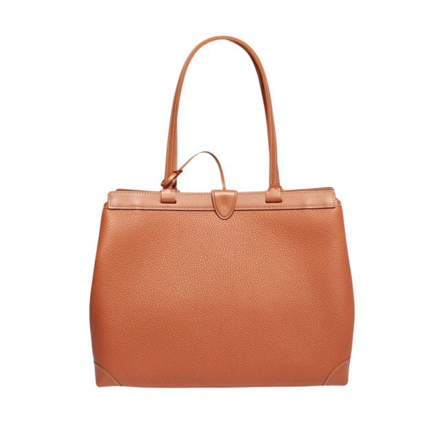 Goyard brown leather and calfskin bag with a patented removable Croc hook fastening system