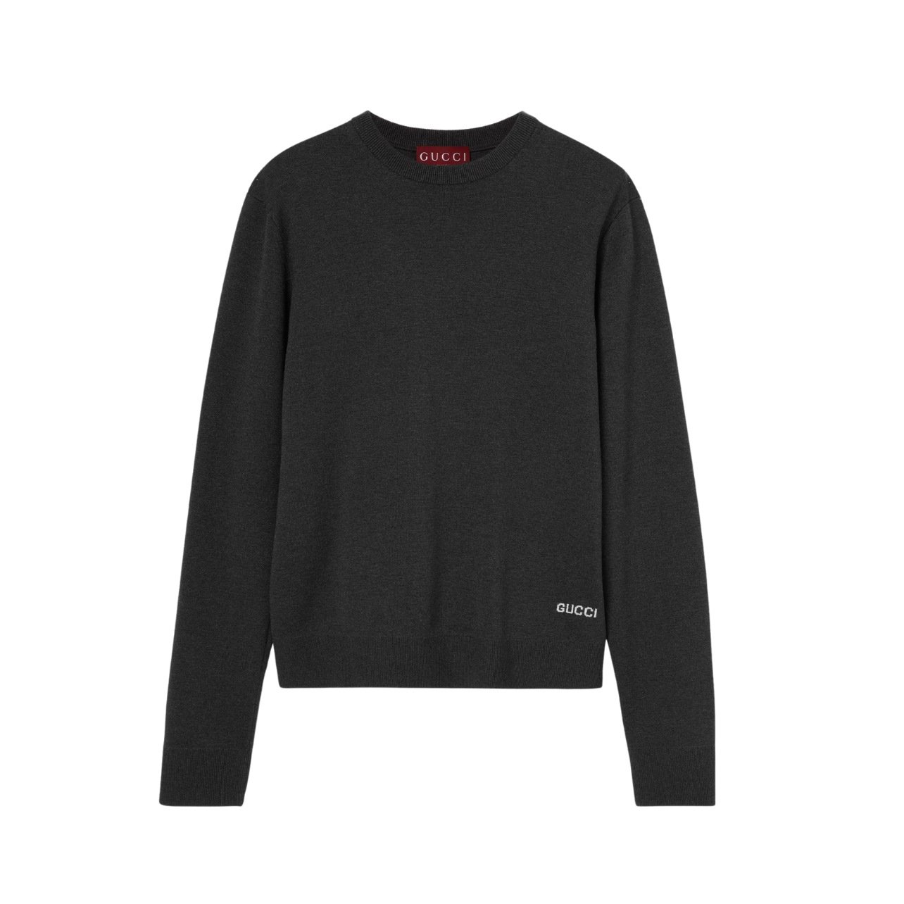 Gucci silk cotton grey crewneck sweater with rib trim