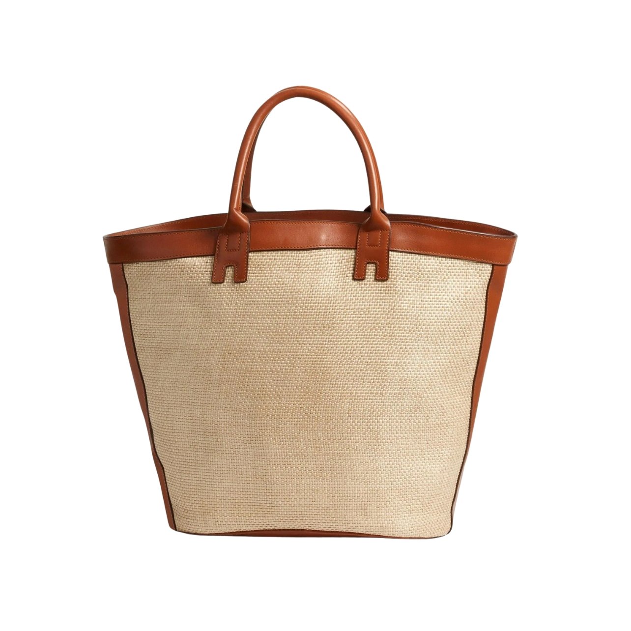 Haremlique Istanbul Halas Raffia Beach Bag in Beige with calf leather handles and detailing