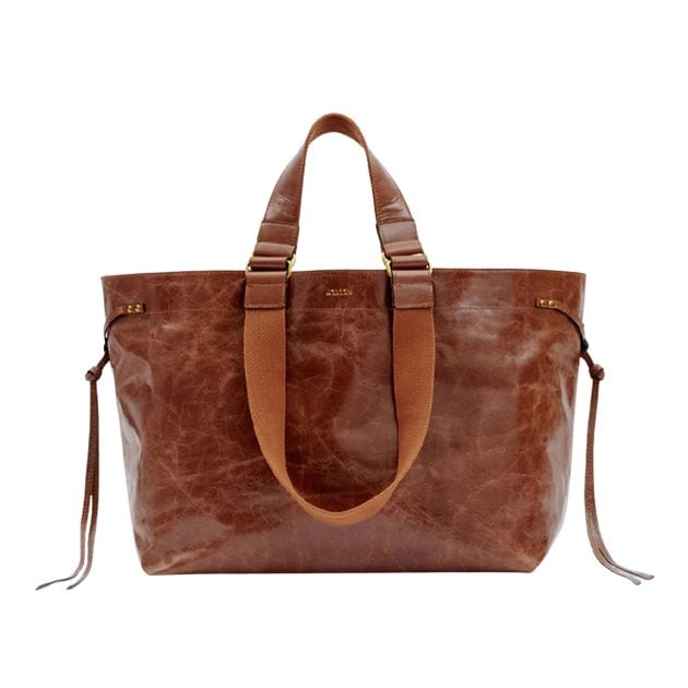 Isabel Marant chocolate wardy shiny leather tote bag with short leather handles