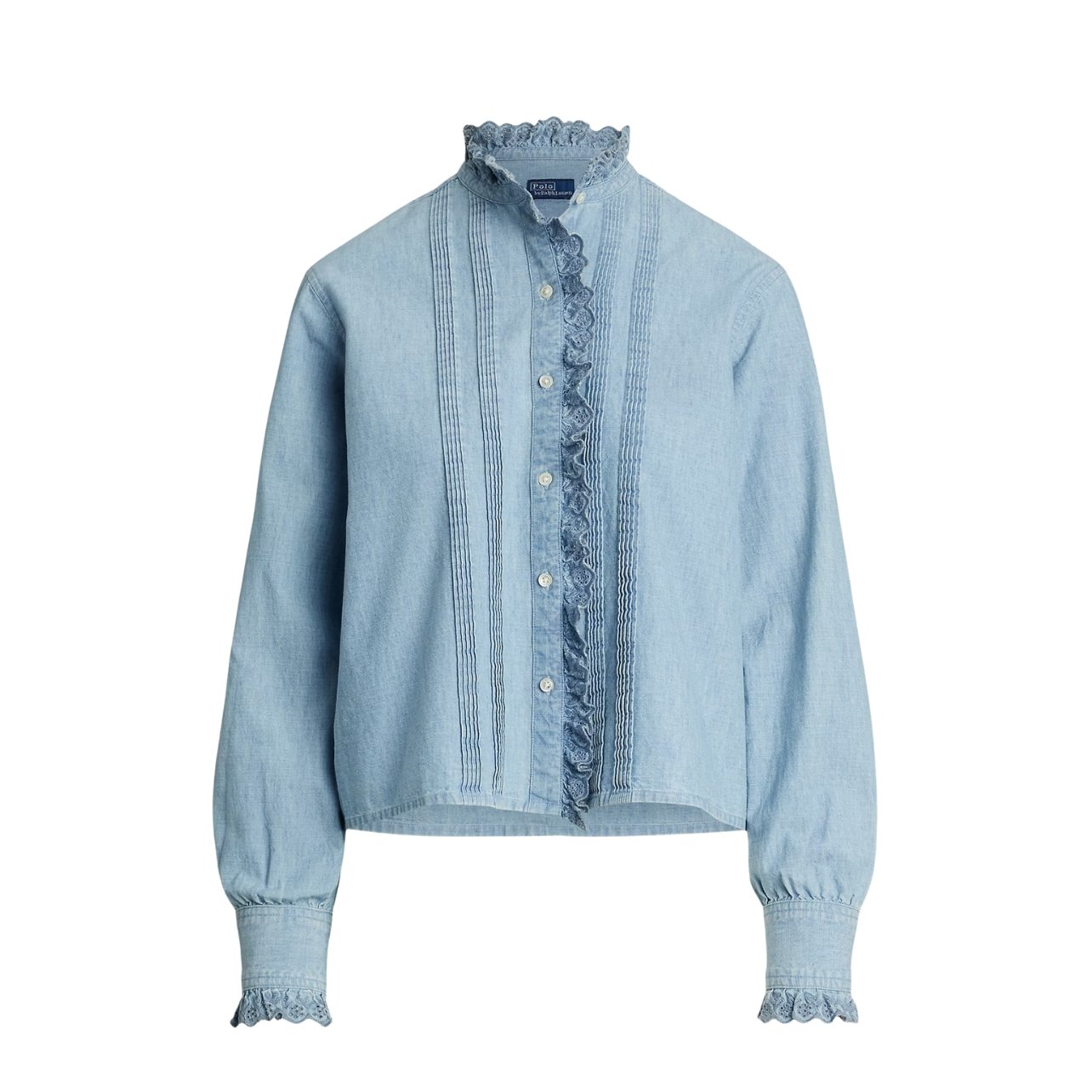 Ralph Lauren long-sleeve cotton button-up top with ruffle detailing