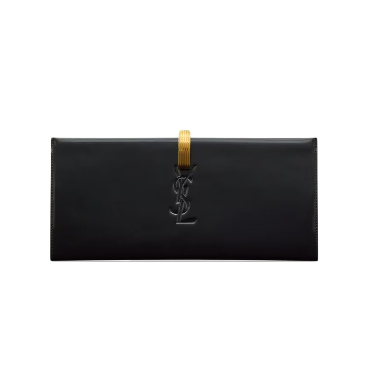 Saint Laurent black clutch in a brushed leather with a metal ring closure