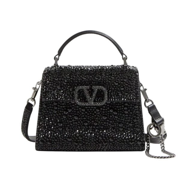 Valentino black handbag covered in black rhinestones