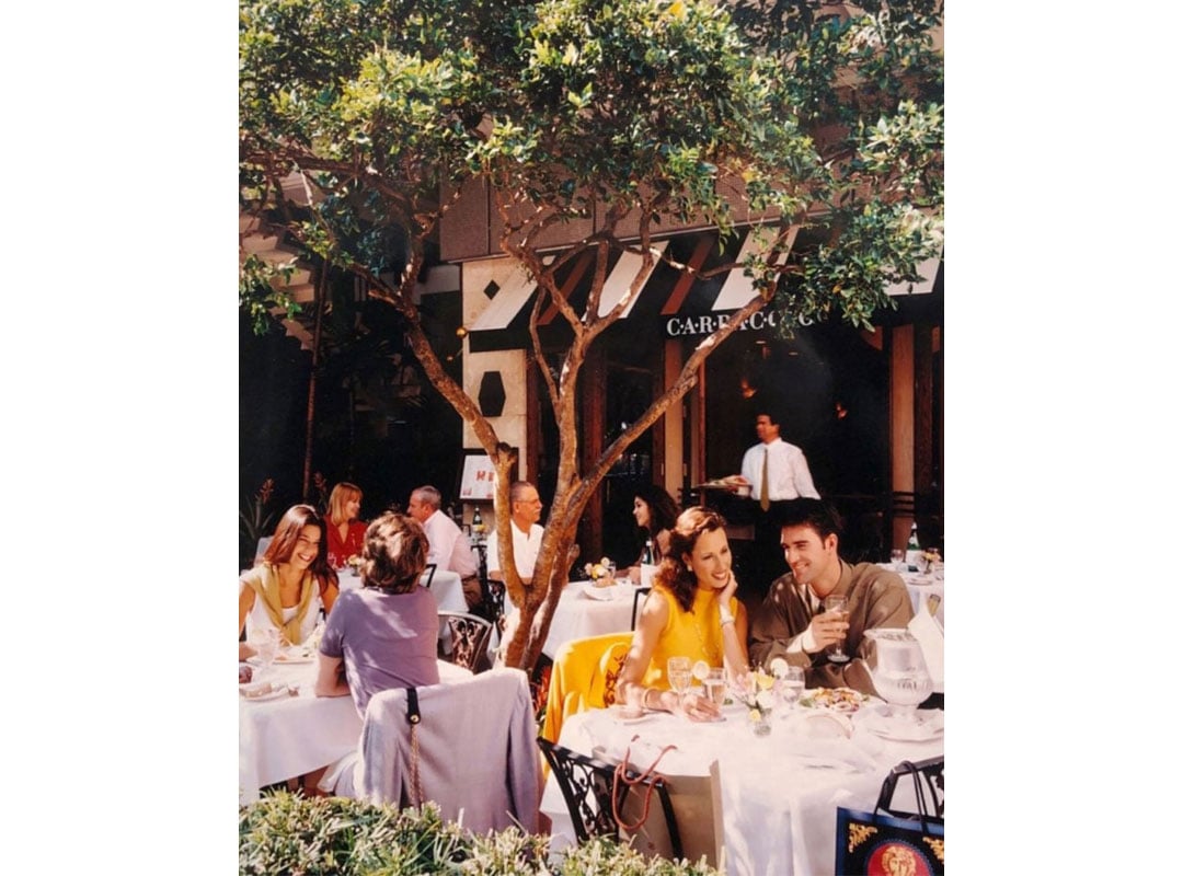 Carpaccio’s iconic al fresco dining patio, C. 1990. Image courtesy of Bal Harbour Shops Archive Collection.