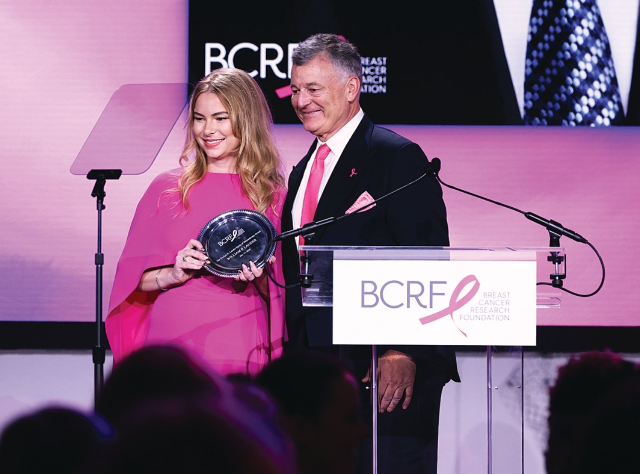 Portrait of William receiving BCRF’s Spirit of Philanthropy Award last year, with his daughter, Danielle