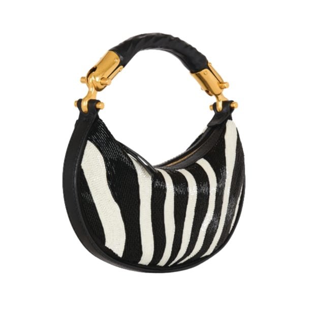 Balmain Zebra print purse with a gold and black short handle