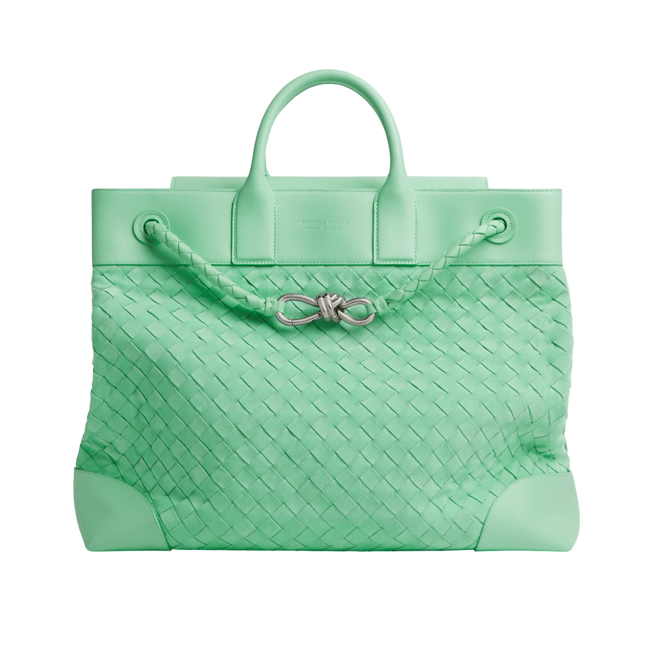 Bottega Veneta andiamo voyager bag in a bright pastel green