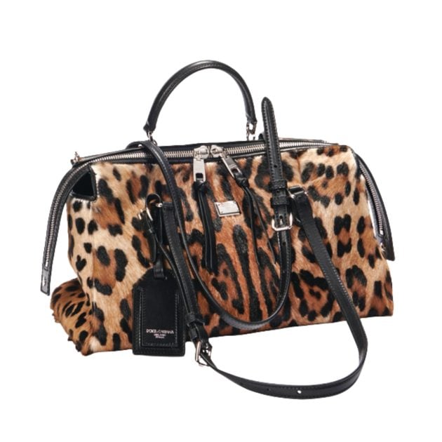 Dolce and Gabbana leopard bag with a zipper closure and short black handles