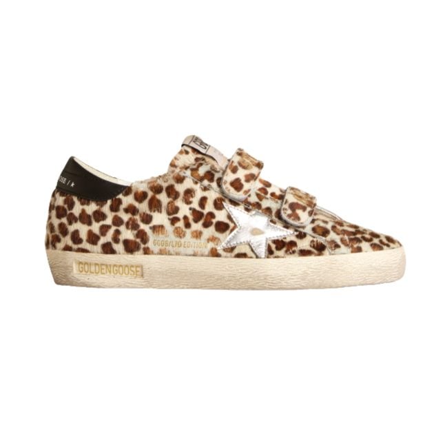 Golden Goose pony skin sneakers with Velcro straps and a silver star on the side