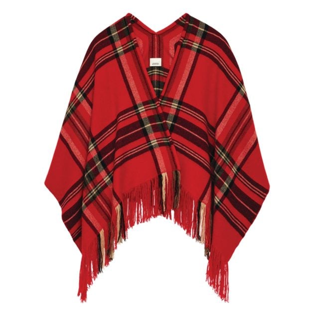 Isabel Marant red plaid cover-up poncho with fringe