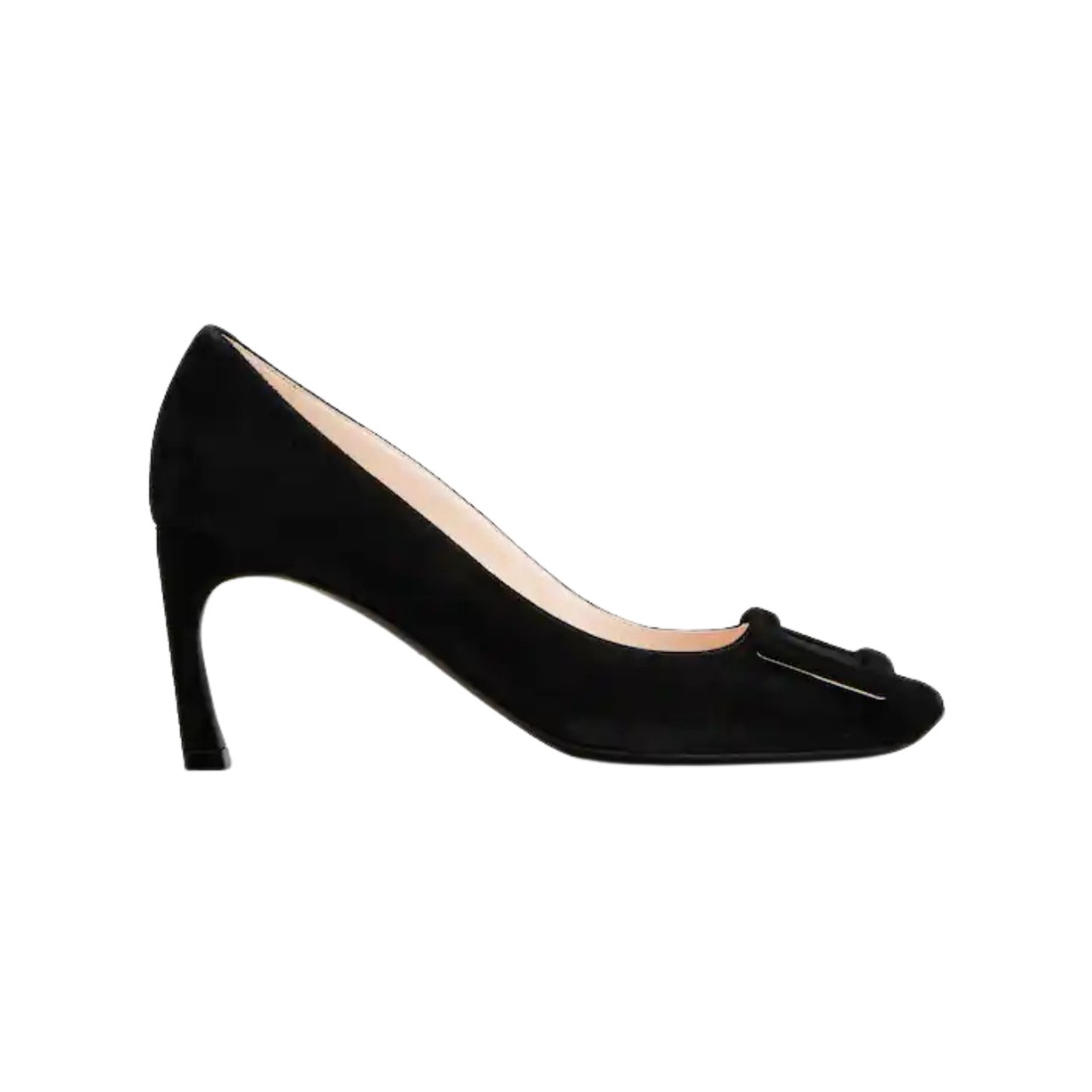 Roger Vivier suede black pumps with a trompette heel flared curve shape