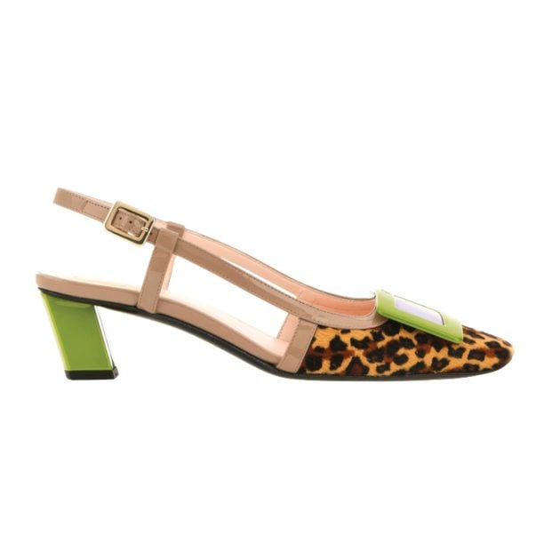 Roger Vivier leopard and lime green slingback heels