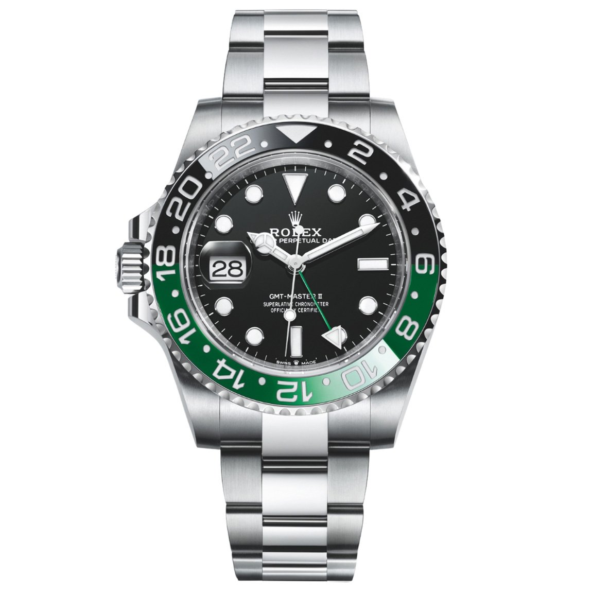 Rolex watch with white gold hardware and a green dial