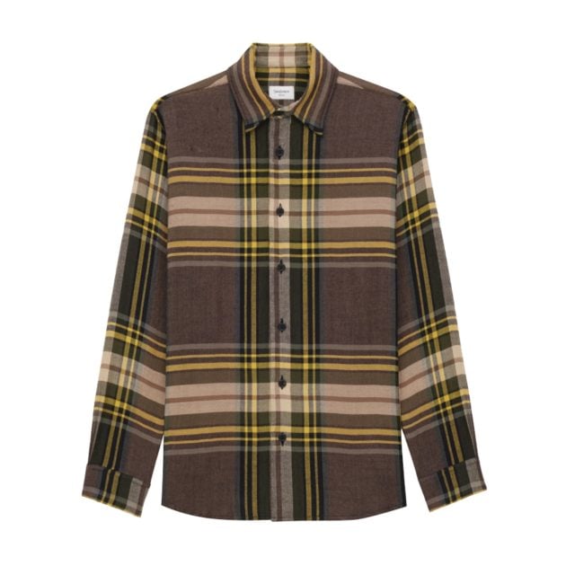 Saint Laurent by Anthony Vaccarello plaid brown and yellow button up shirt