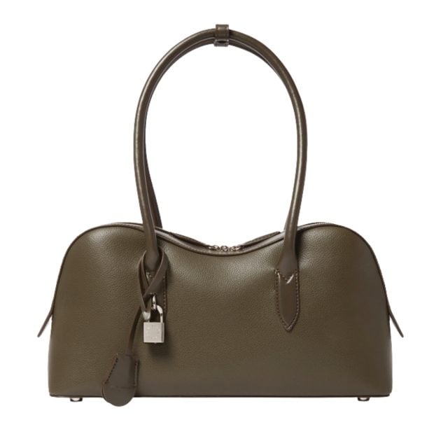 Stella McCartney green leather shoulder bag with a silver lock embellishment