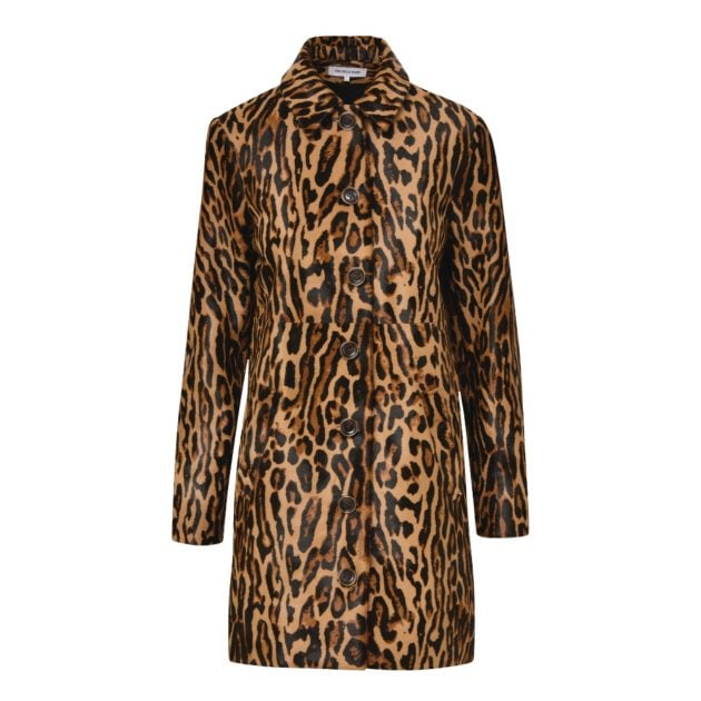 Veronica Beard leopard long coat with a collar and buttons