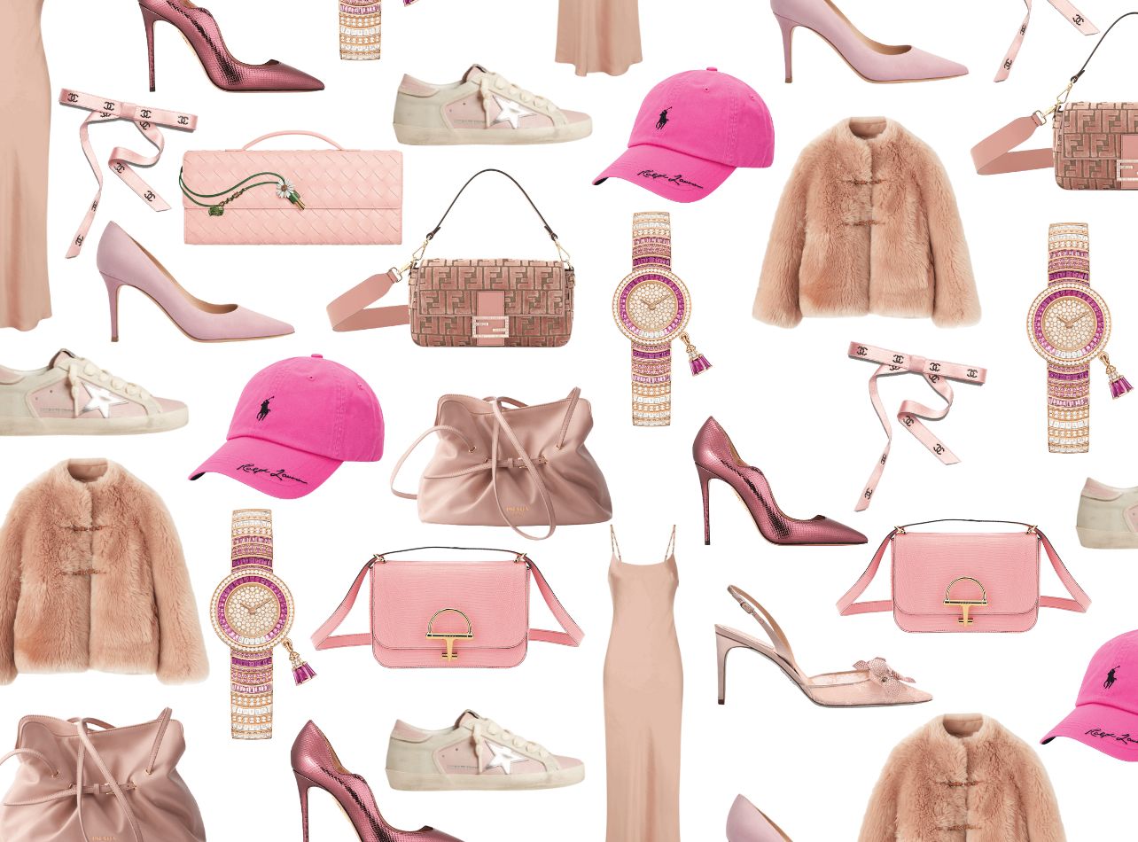 A collage of all pink fashion items and accessories