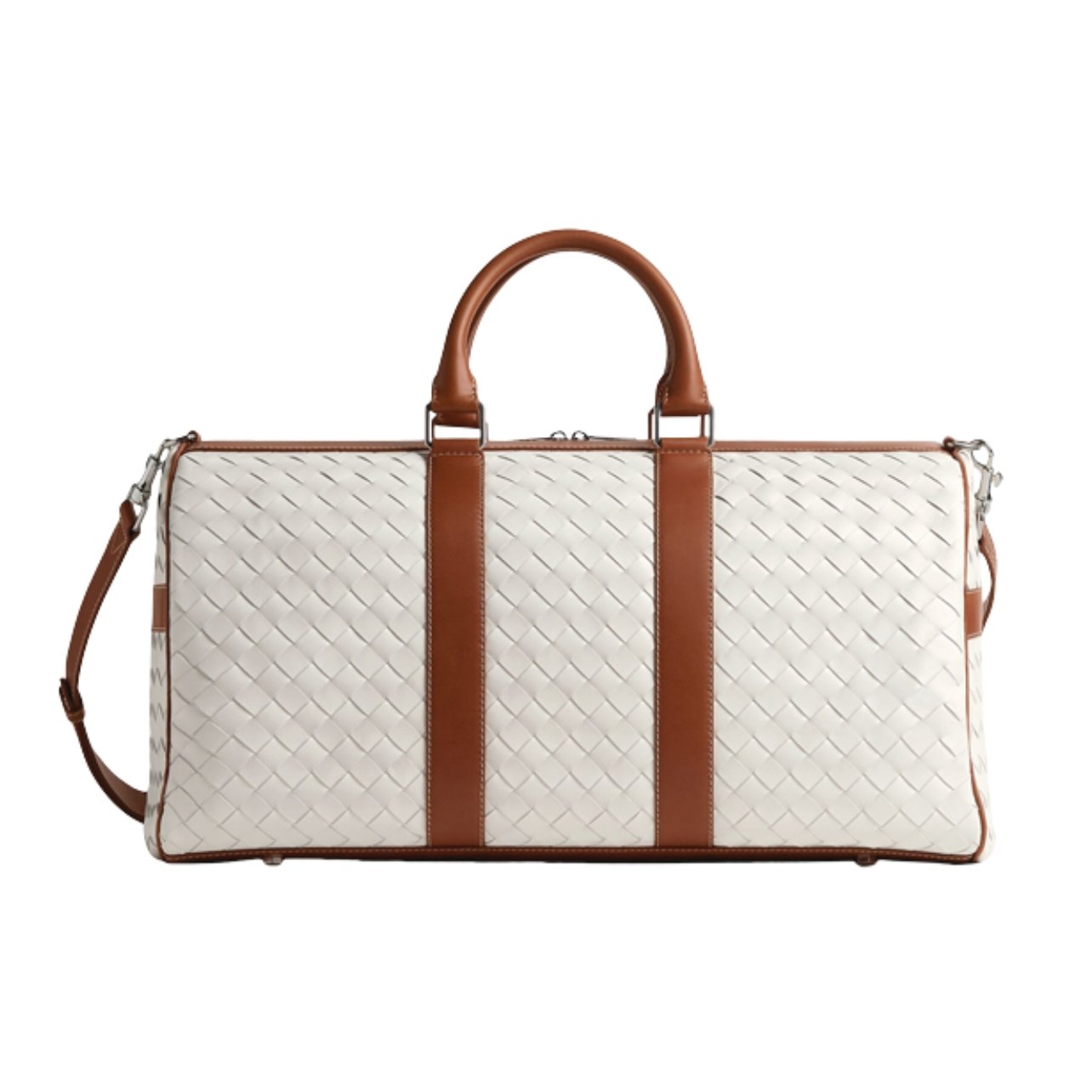 Bottega Veneta cream woven bag with brown leather accents