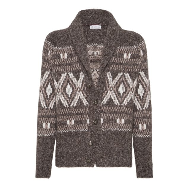 Brunello Cucinelli brown and white aztec print cardigan