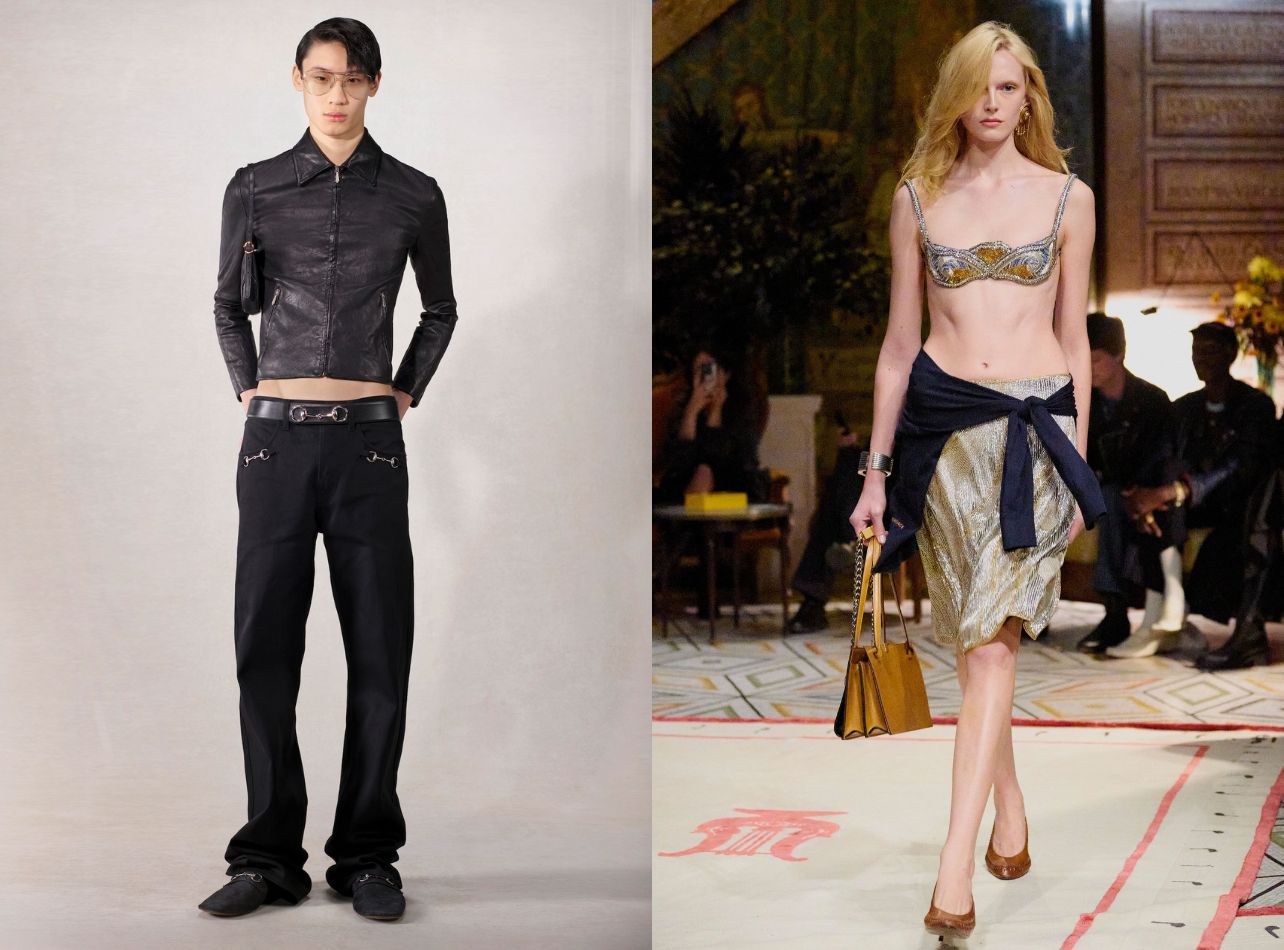 Runway models wearing Gucci and Versace