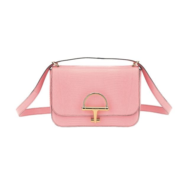 Gucci lizard handbag in pink with gold accents