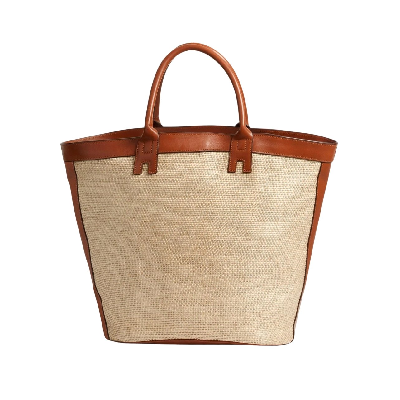 Haremlique Istanbul Raffia beach bag featuring calf leather handles and detailing