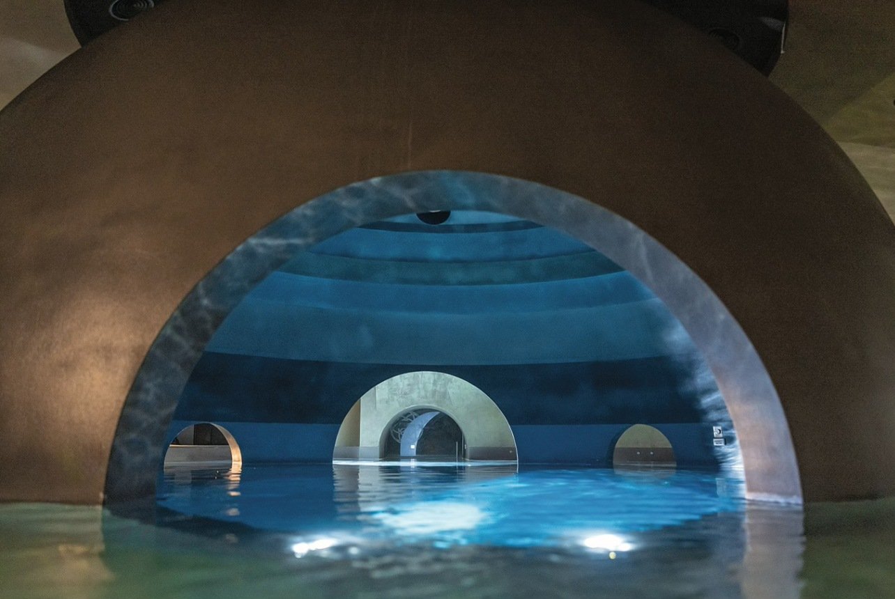 A sphere pool in a spa enveloping womblike sensation