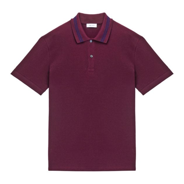 McQueen maroon polo with blue collar