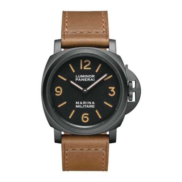 Panerai leather strap watch with black dial