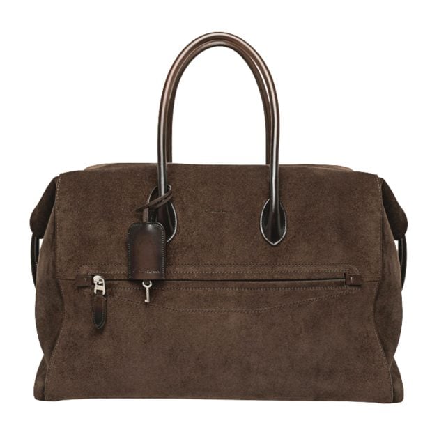 Santoni brown leather weekend bag