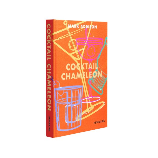 Assouline orange book with cocktail illustrations titled, Cocktail Chameleon