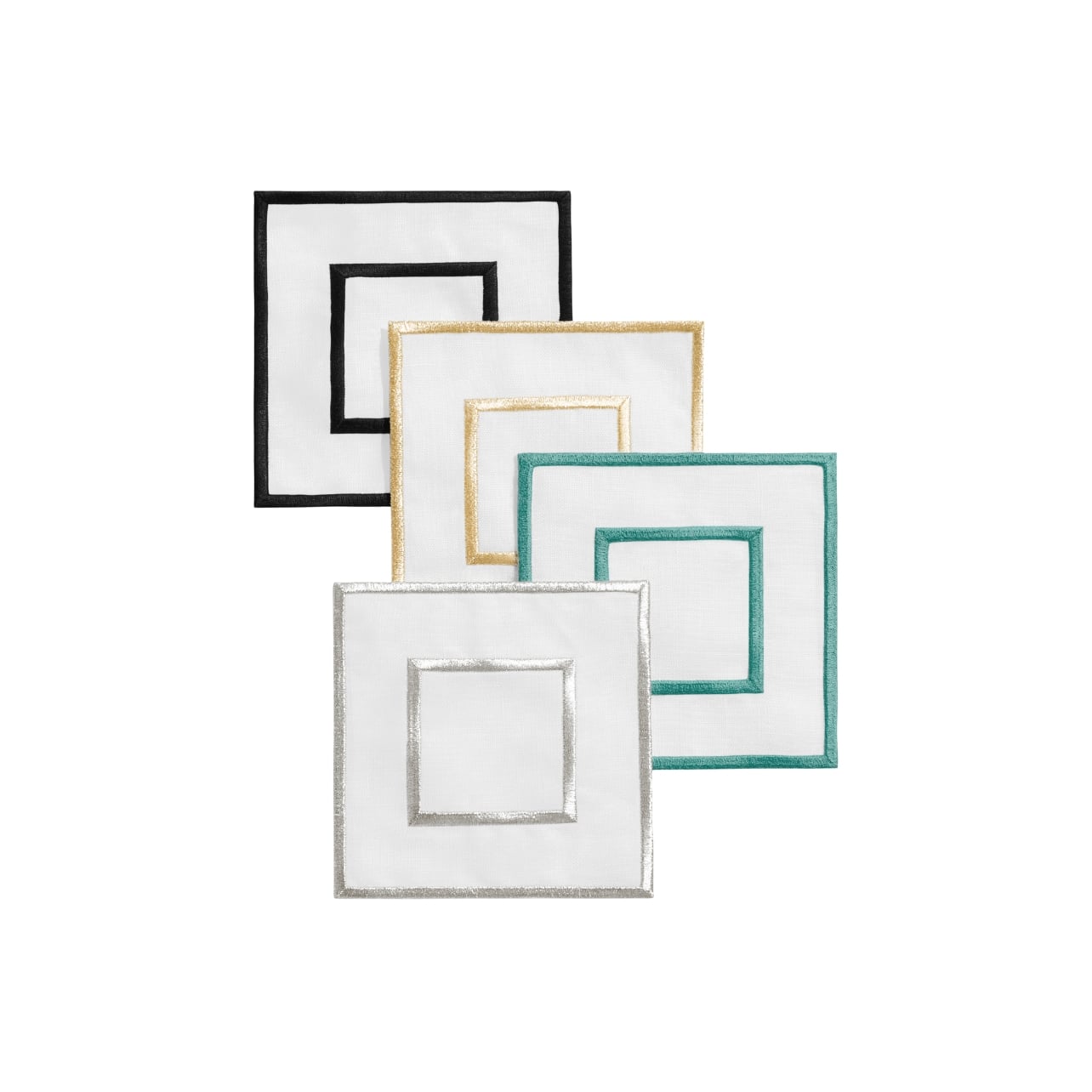 Tiffany & Co embroidered linen coasters in multiple colorways