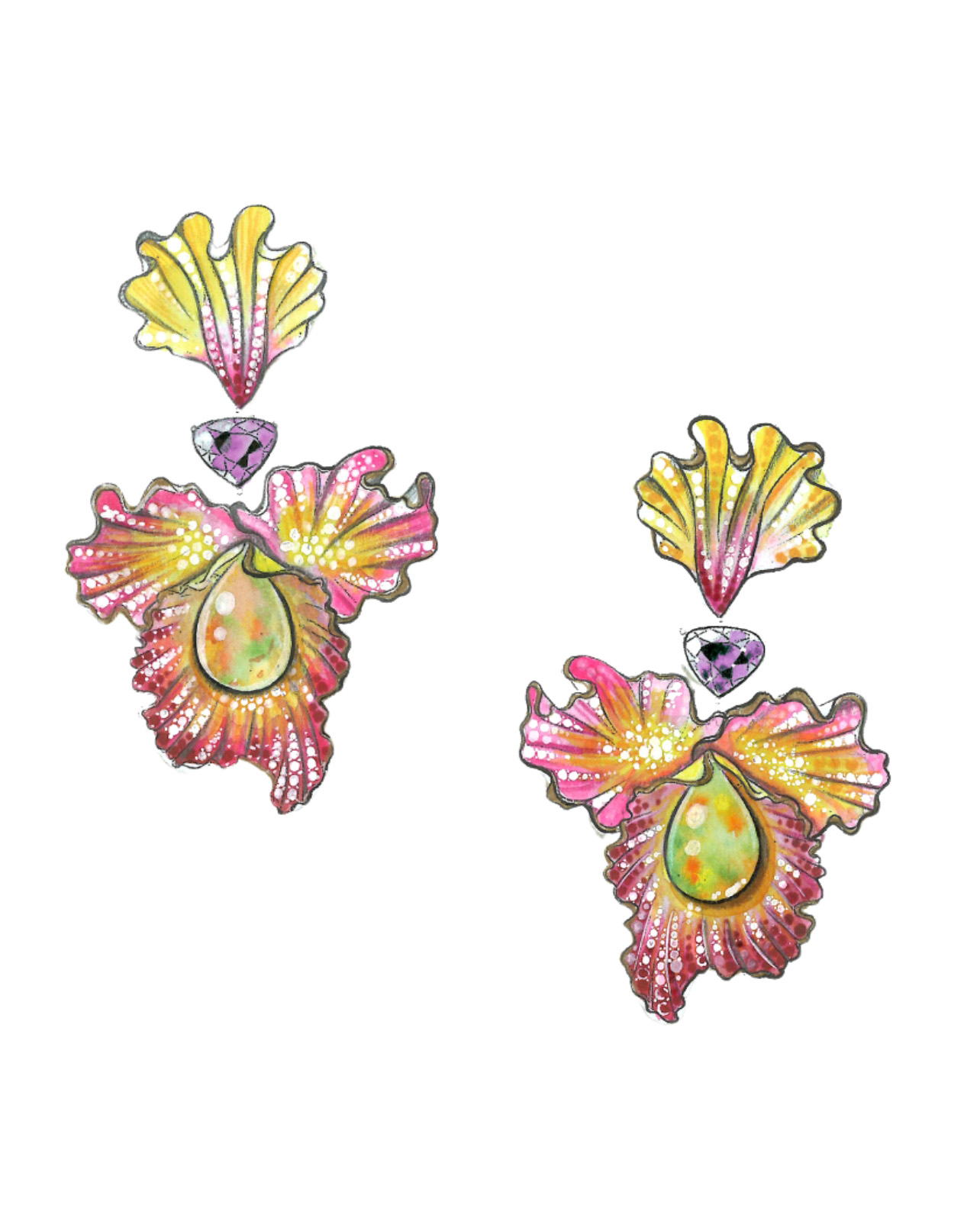 a sketch of flower earrings