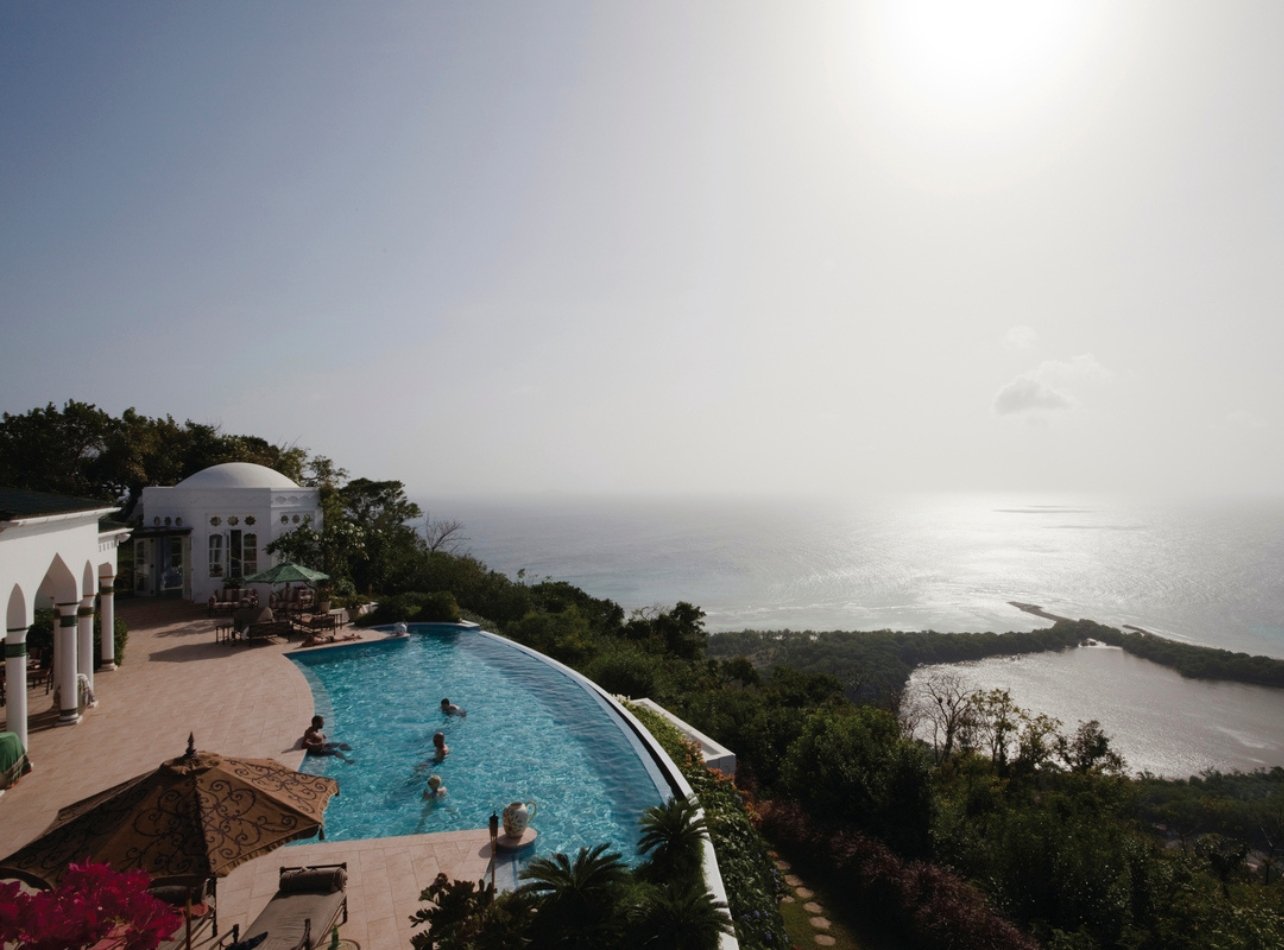 A pool with a scenic view