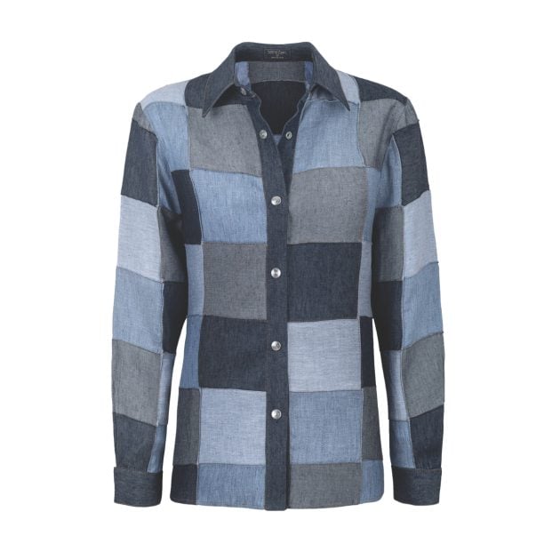 100% Capri patchwork blue shirt