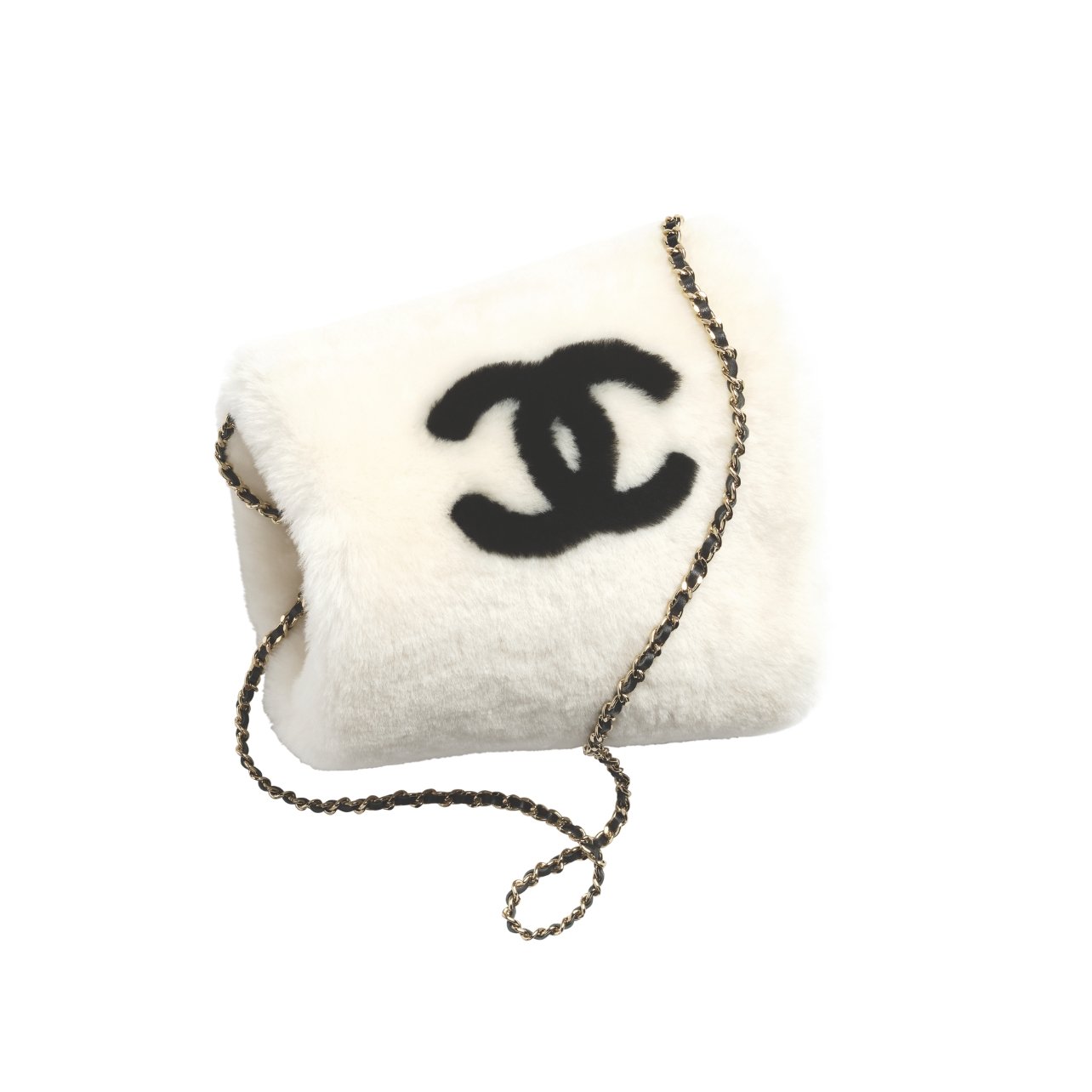 Chanel white shearling and lambskin muff handwarmer