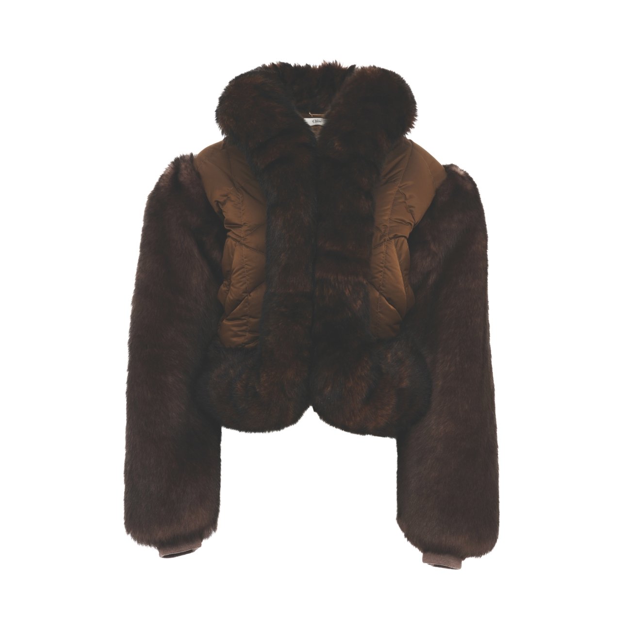 Chloe brown cropped faux fur jacket