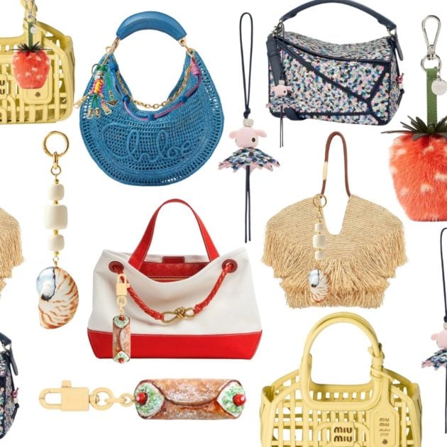 A collage of bags and charms