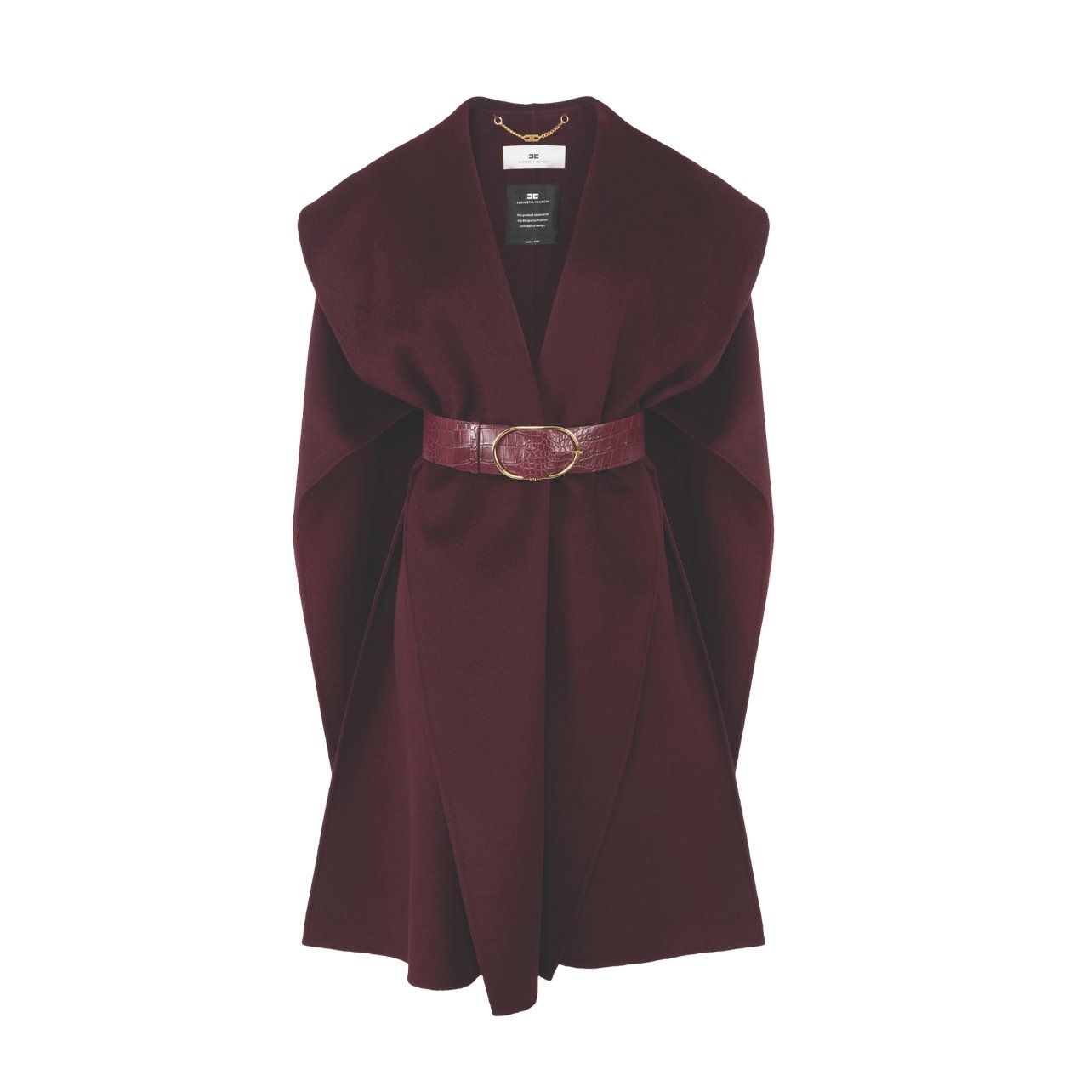 Elisabetta Franchi dark red belted wool cape