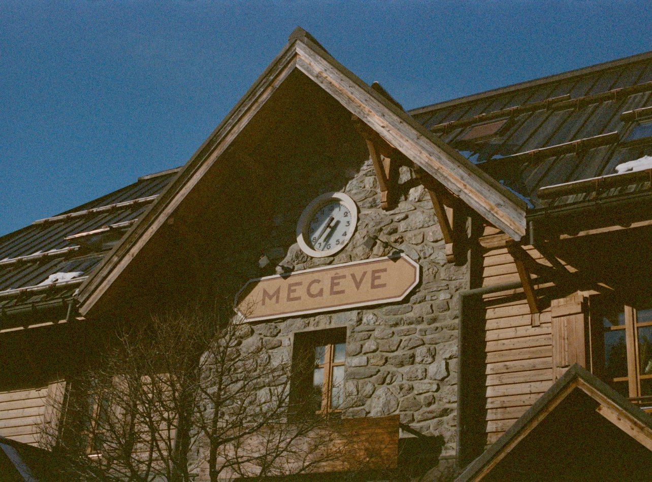 Wooden building with Megeve sign